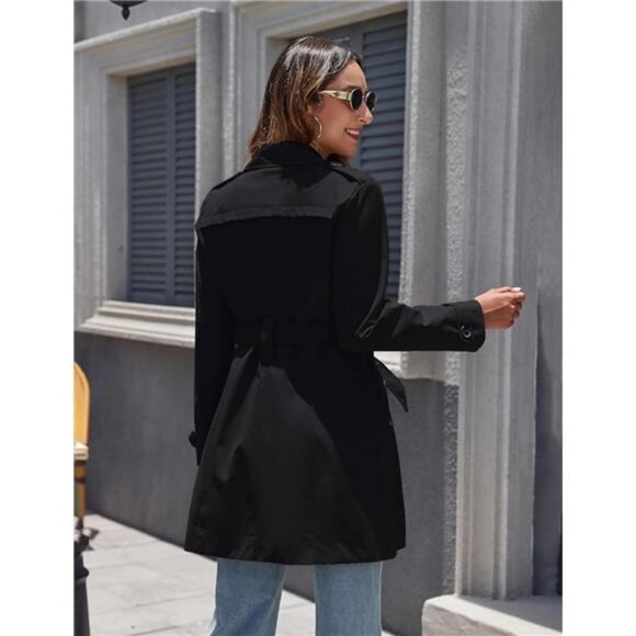 Women's Waterproof Trench Coat Classic Lapel Outerwear Coat with Belt - Picture 2 of 7